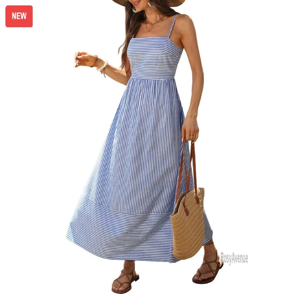 Maxi Dress Rayon Spaghetti Strap Smocked Back Flowy Summer Beach
